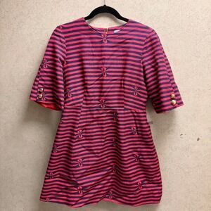 Draper James 8 Red Navy Blue Striped Preppy Feminine Modern Clean Girl Dress